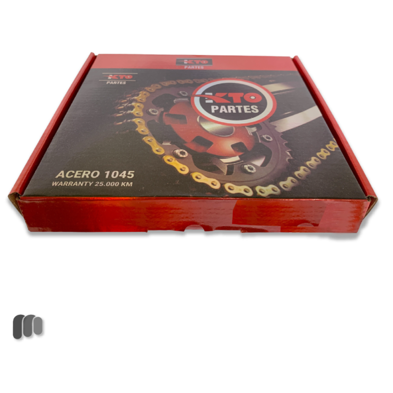 KIT PIÑON DEL/TRAS. KTO C/CADENA BAJAJ PULSAR 200 NS (DORADO) 38T-14T 520H-120 - KTO ®